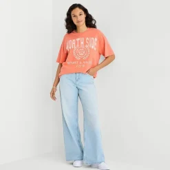 Arizona Womens Juniors Round Neck Short Sleeve Oversized Graphic T-Shirt