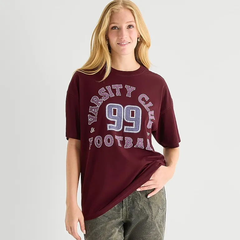 Arizona Womens Juniors Round Neck Short Sleeve Oversized Graphic T-Shirt
