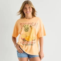 Arizona Womens Juniors Round Neck Short Sleeve Oversized Graphic T-Shirt