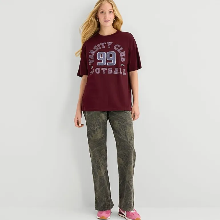 Arizona Womens Juniors Round Neck Short Sleeve Oversized Graphic T-Shirt
