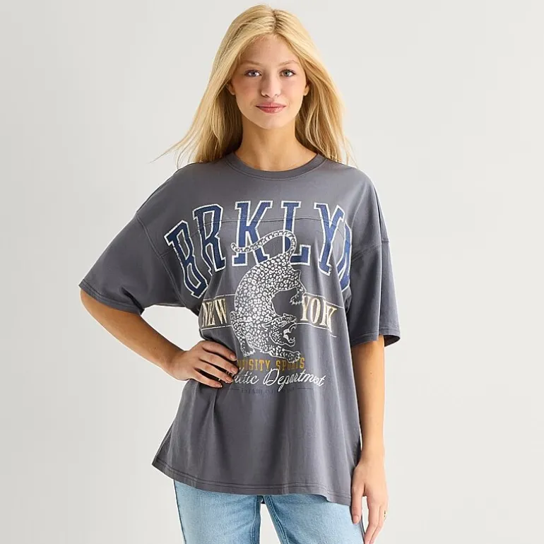 Arizona Womens Juniors Round Neck Short Sleeve Oversized Graphic T-Shirt
