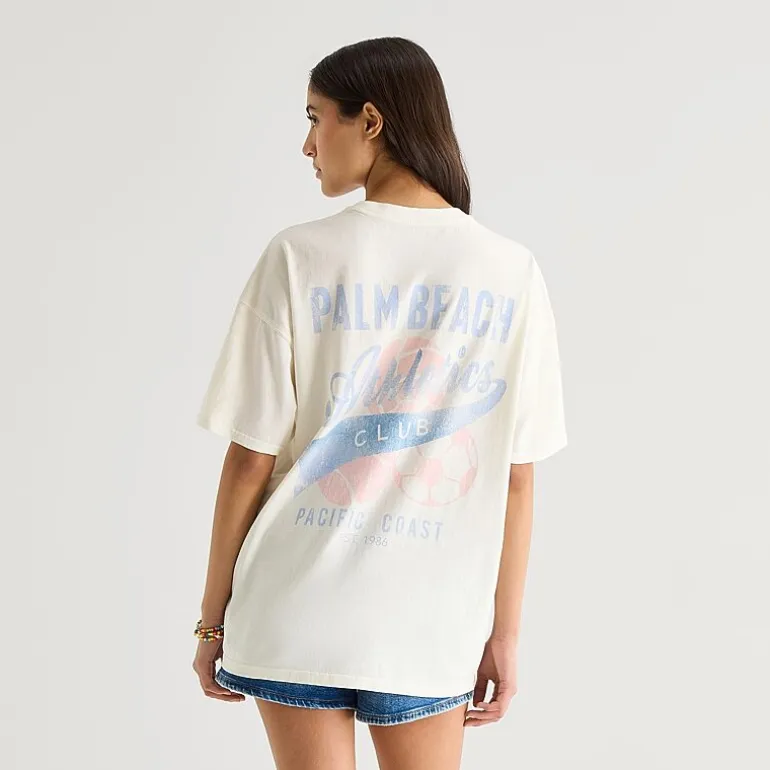 Arizona Womens Juniors Round Neck Short Sleeve Oversized Graphic T-Shirt