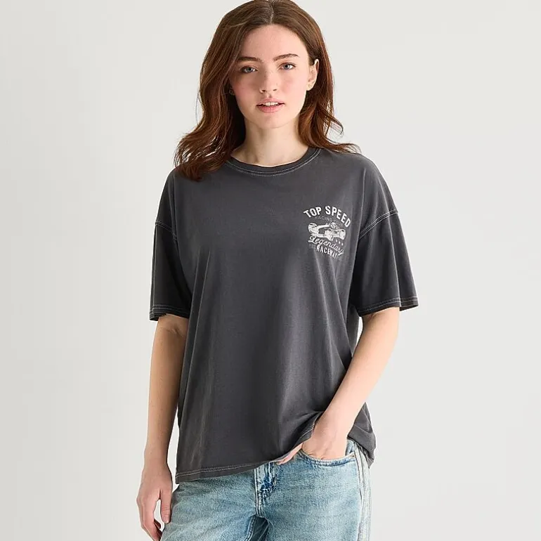 Arizona Womens Juniors Round Neck Short Sleeve Oversized Graphic T-Shirt