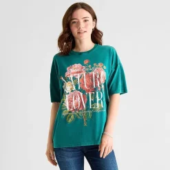Arizona Womens Juniors Round Neck Short Sleeve Oversized Graphic T-Shirt