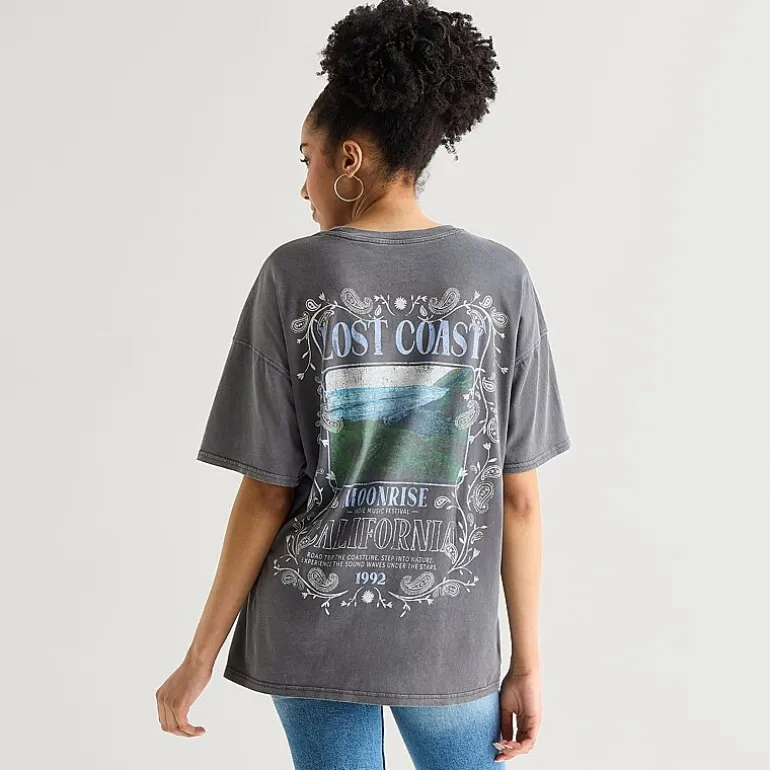 Arizona Womens Juniors Round Neck Short Sleeve Oversized Graphic T-Shirt