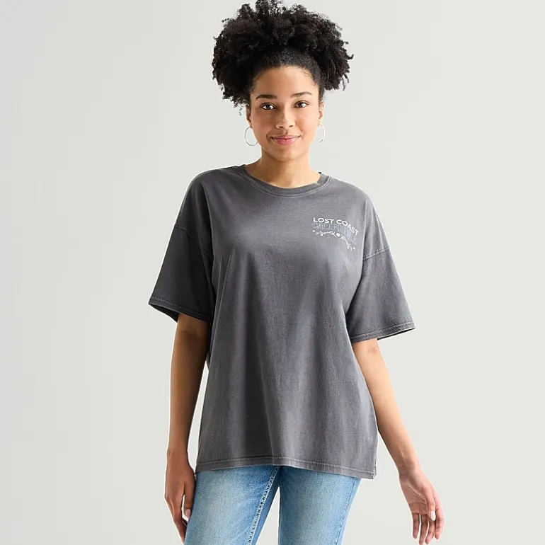 Arizona Womens Juniors Round Neck Short Sleeve Oversized Graphic T-Shirt