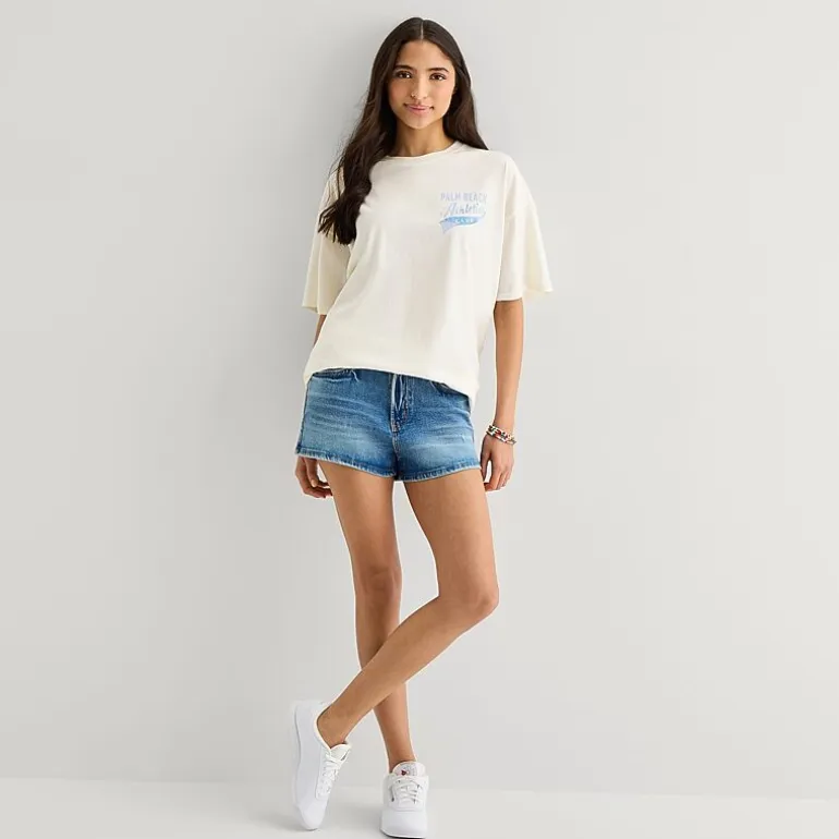 Arizona Womens Juniors Round Neck Short Sleeve Oversized Graphic T-Shirt
