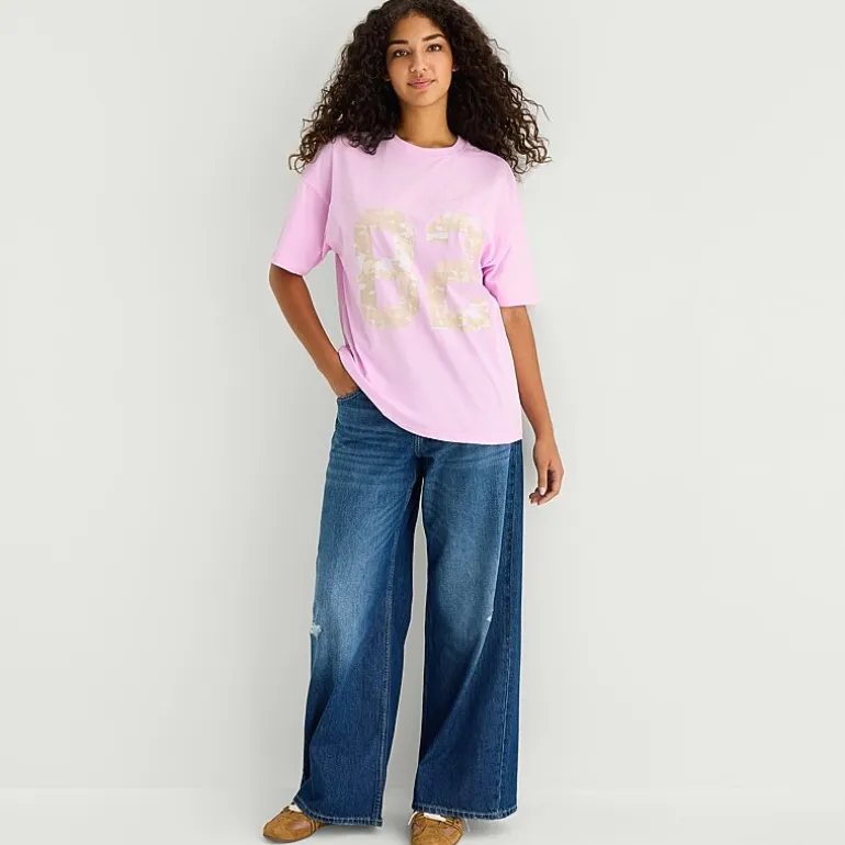 Arizona Womens Juniors Round Neck Short Sleeve Oversized Graphic T-Shirt