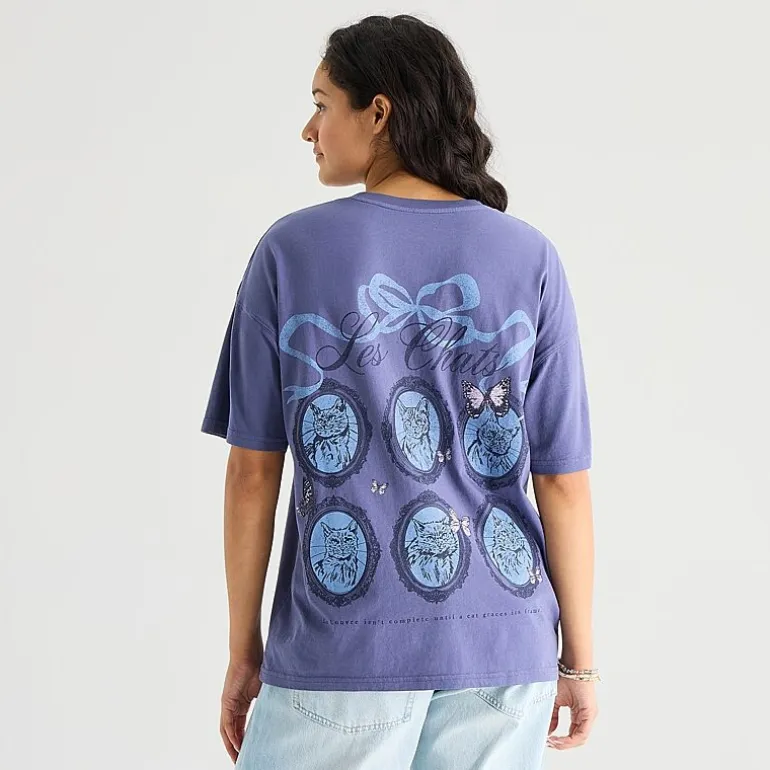 Arizona Womens Juniors Round Neck Short Sleeve Oversized Graphic T-Shirt