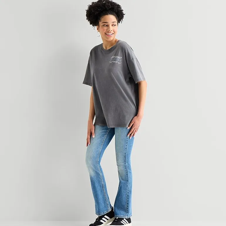 Arizona Womens Juniors Round Neck Short Sleeve Oversized Graphic T-Shirt