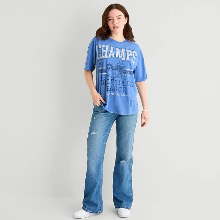 Arizona Womens Juniors Round Neck Short Sleeve Oversized Graphic T-Shirt