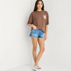 Arizona Womens Juniors Round Neck Short Sleeve Oversized Graphic T-Shirt