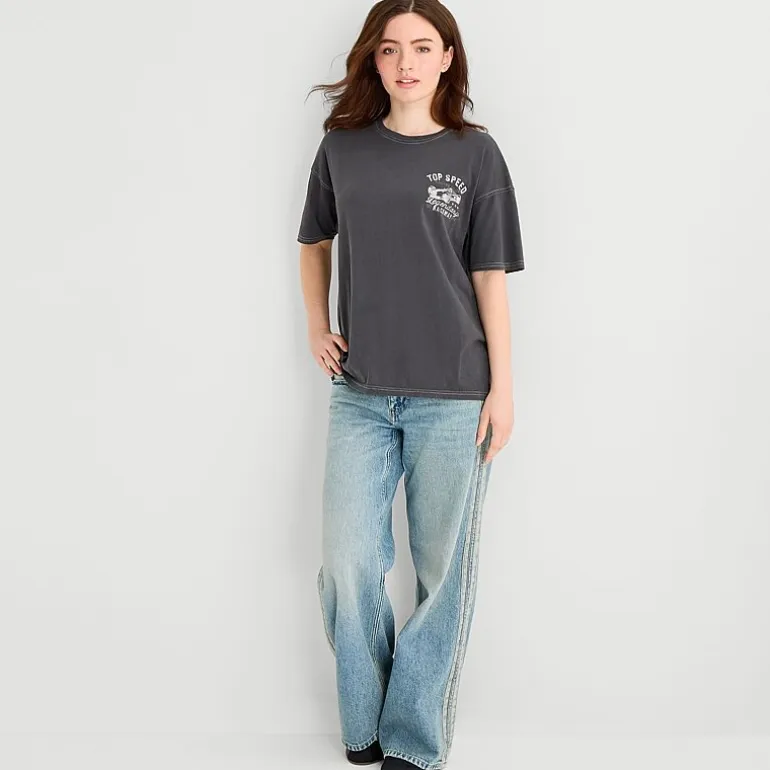 Arizona Womens Juniors Round Neck Short Sleeve Oversized Graphic T-Shirt