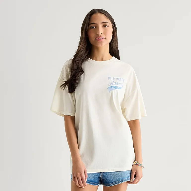 Arizona Womens Juniors Round Neck Short Sleeve Oversized Graphic T-Shirt