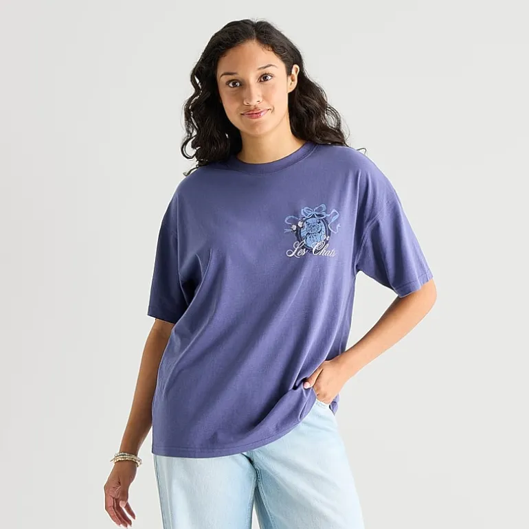 Arizona Womens Juniors Round Neck Short Sleeve Oversized Graphic T-Shirt