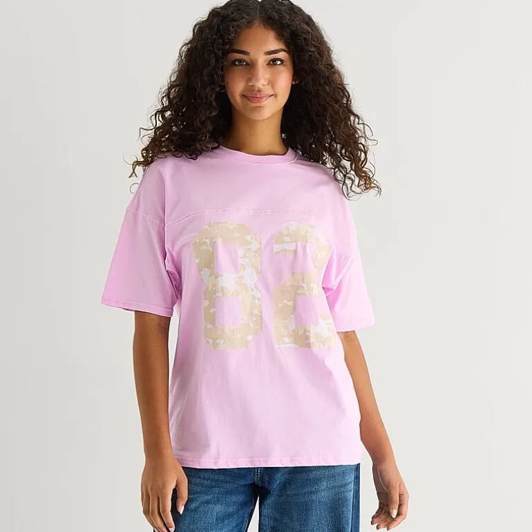 Arizona Womens Juniors Round Neck Short Sleeve Oversized Graphic T-Shirt