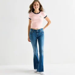 Arizona Womens Juniors Round Neck Short Sleeve Loose Fit Graphic T-Shirt
