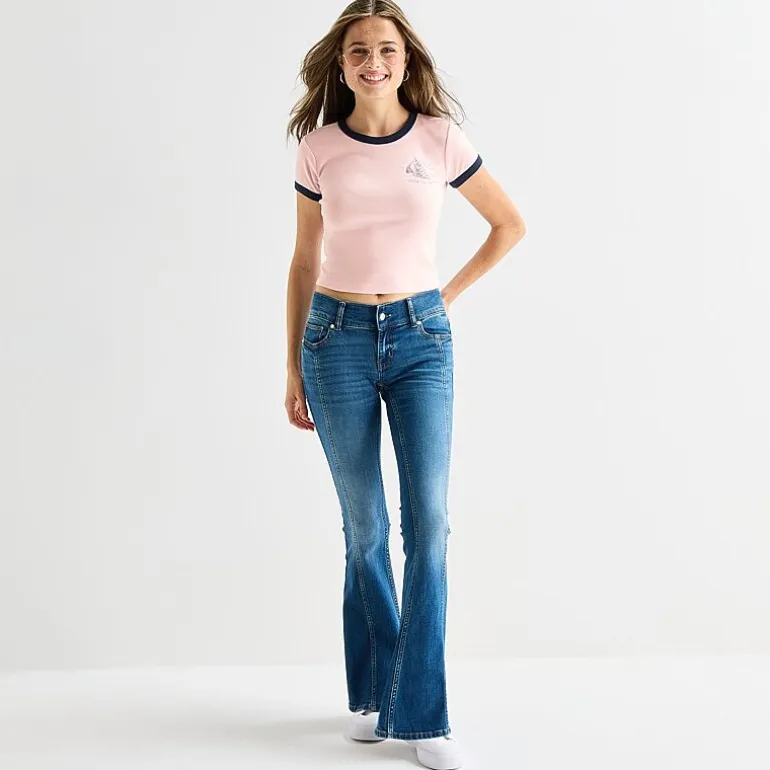 Arizona Womens Juniors Round Neck Short Sleeve Loose Fit Graphic T-Shirt