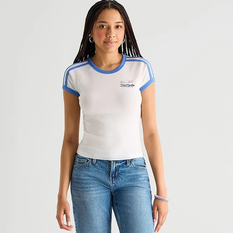 Arizona Womens Juniors Round Neck Short Sleeve Regular Fit Graphic T-Shirt