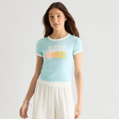 Arizona Womens Juniors Round Neck Short Sleeve Regular Fit Graphic T-Shirt