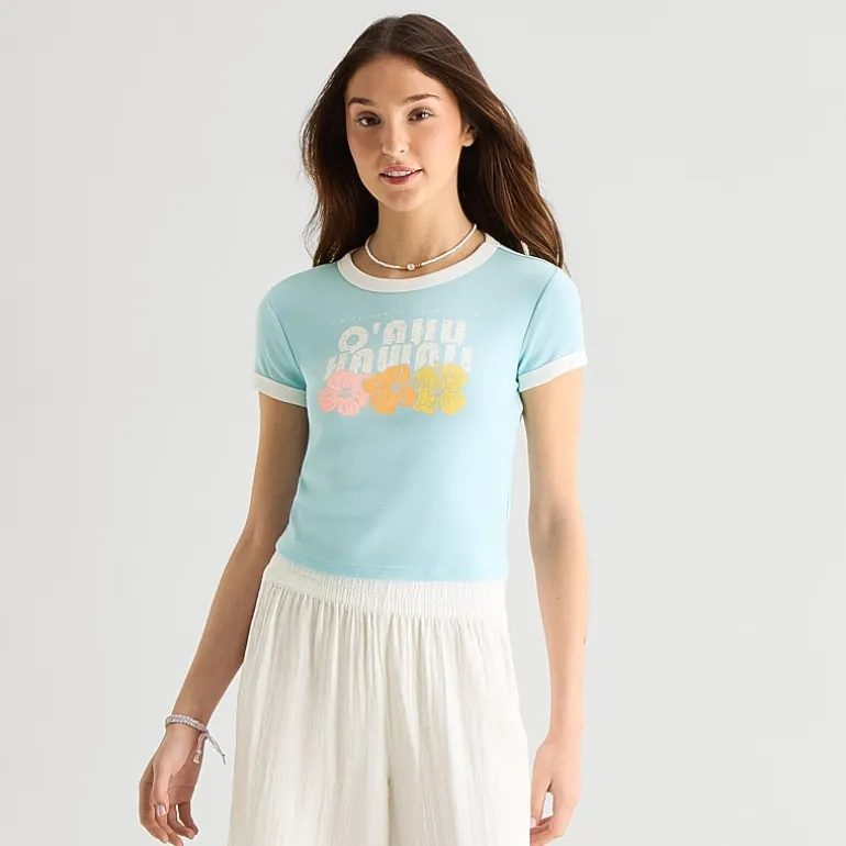 Arizona Womens Juniors Round Neck Short Sleeve Regular Fit Graphic T-Shirt