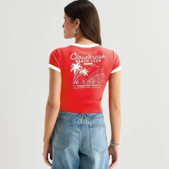 Arizona Womens Juniors Round Neck Short Sleeve Regular Fit Graphic T-Shirt