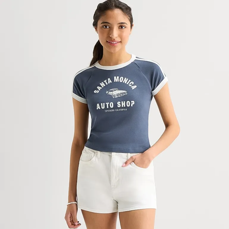 Arizona Womens Juniors Round Neck Short Sleeve Regular Fit Graphic T-Shirt