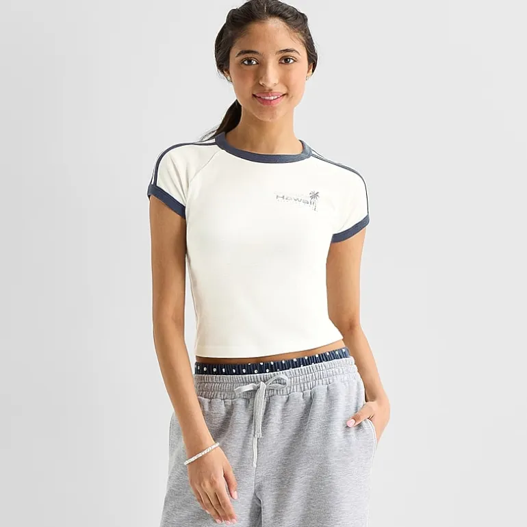 Arizona Womens Juniors Round Neck Short Sleeve Regular Fit Graphic T-Shirt
