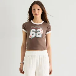 Arizona Womens Juniors Round Neck Short Sleeve Regular Fit Graphic T-Shirt