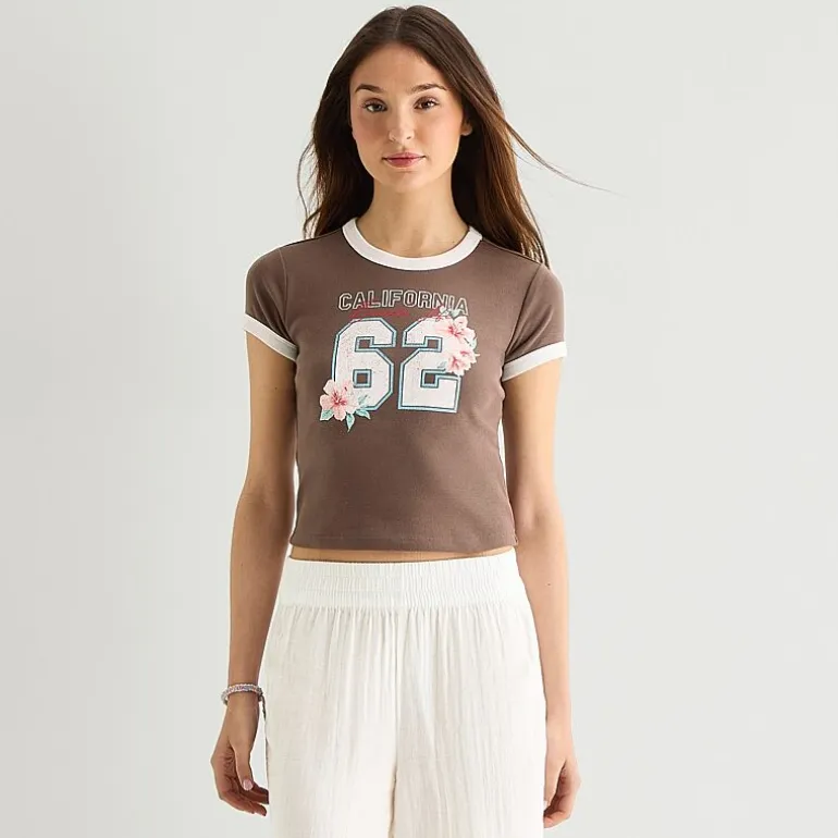 Arizona Womens Juniors Round Neck Short Sleeve Regular Fit Graphic T-Shirt