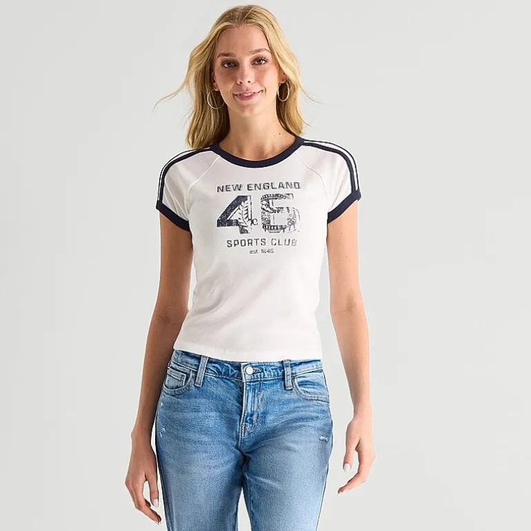 Arizona Womens Juniors Round Neck Short Sleeve Regular Fit Graphic T-Shirt