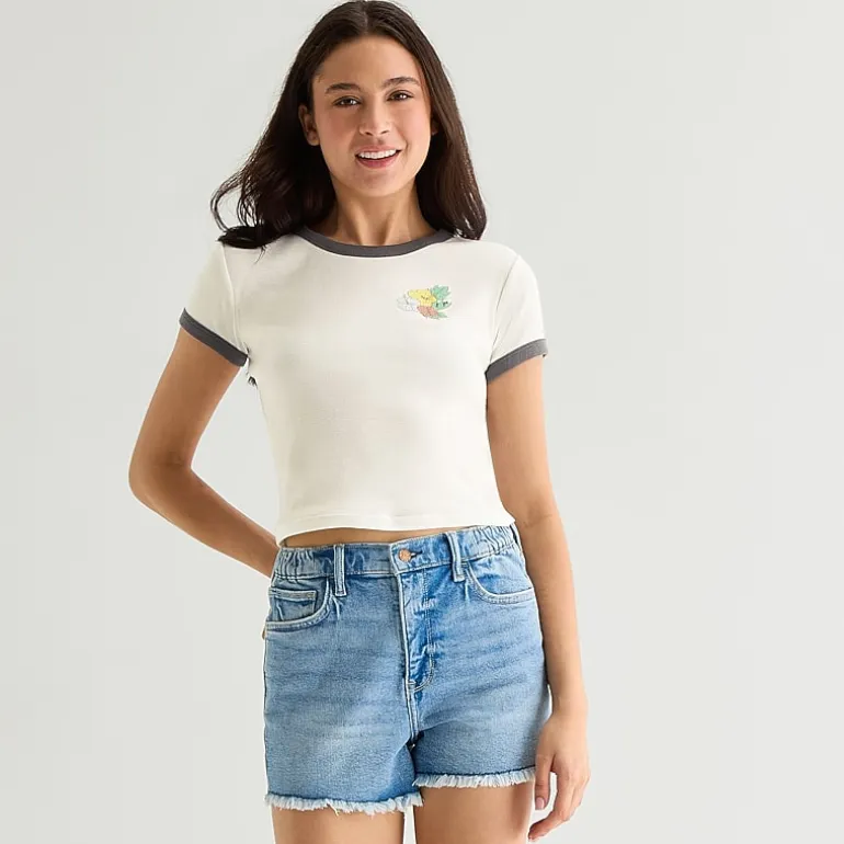 Arizona Womens Juniors Round Neck Short Sleeve Regular Fit Graphic T-Shirt