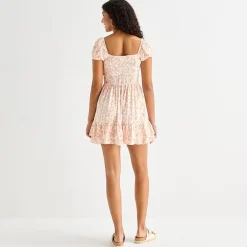 Arizona Womens Juniors Scoop Neck Short Sleeve Babydoll Dress