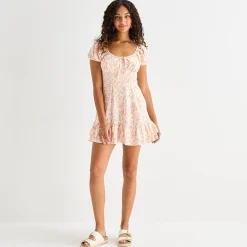 Arizona Womens Juniors Scoop Neck Short Sleeve Babydoll Dress