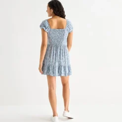 Arizona Womens Juniors Scoop Neck Short Sleeve Babydoll Dress