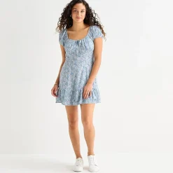 Arizona Womens Juniors Scoop Neck Short Sleeve Babydoll Dress