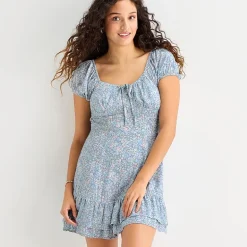 Arizona Womens Juniors Scoop Neck Short Sleeve Babydoll Dress