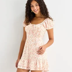 Arizona Womens Juniors Scoop Neck Short Sleeve Babydoll Dress