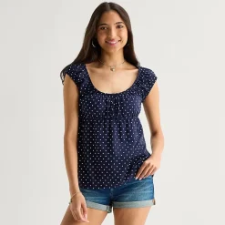 Arizona Womens Juniors Scoop Neck Short Sleeve Babydoll Top