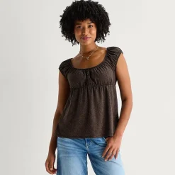 Arizona Womens Juniors Scoop Neck Short Sleeve Babydoll Top