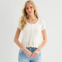 Arizona Womens Juniors Scoop Neck Short Sleeve Button Cardigan