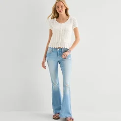 Arizona Womens Juniors Scoop Neck Short Sleeve Button Cardigan