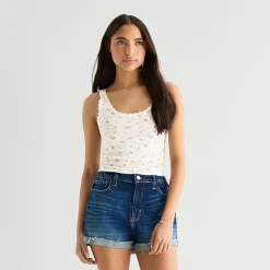 Arizona Womens Juniors Scoop Neck Sleeveless Tank Top