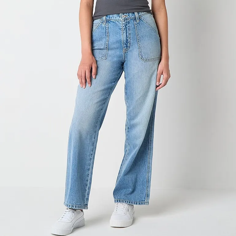 Arizona Womens Juniors Short Highest Rise Straight Leg Jean