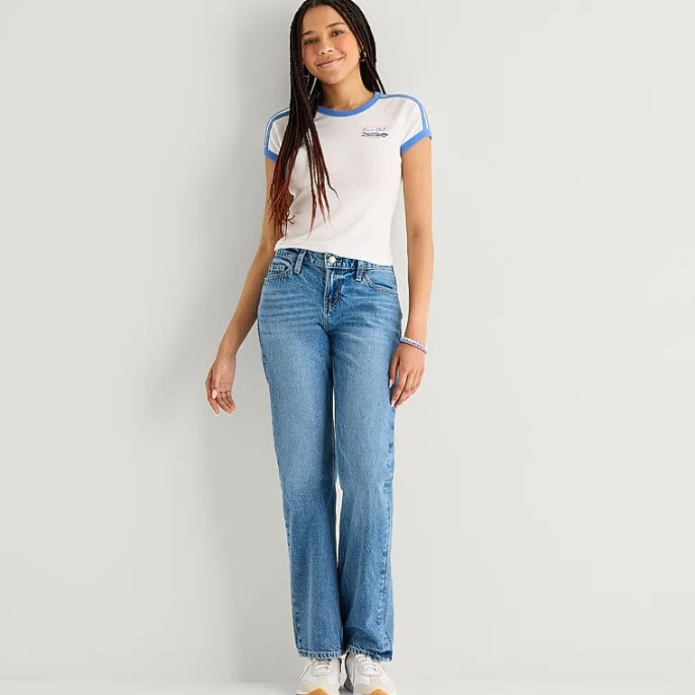 Arizona Womens Juniors Short Low Rise Straight Leg Jean