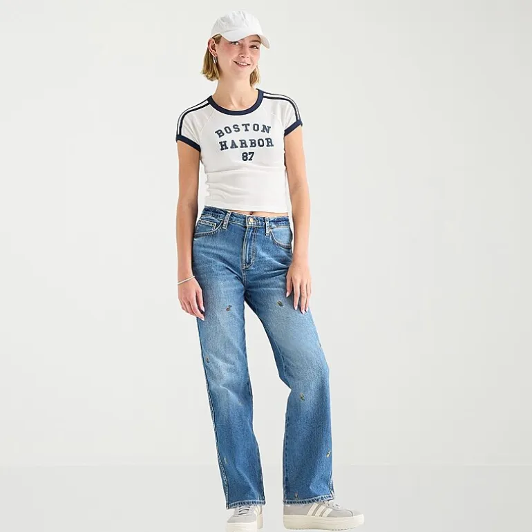 Arizona Womens Juniors Short High Rise Stretch Fabric Straight Leg Jean