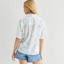 Arizona Womens Juniors Short Sleeve Regular Fit Button-Down Shirt