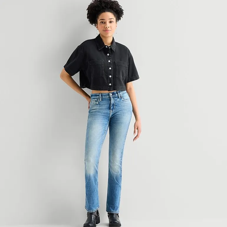 Arizona Womens Juniors Short Sleeve Regular Fit Button-Down Shirt