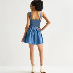 Arizona Womens Juniors Square Neck Sleeveless Babydoll Dress