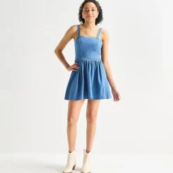 Arizona Womens Juniors Square Neck Sleeveless Babydoll Dress